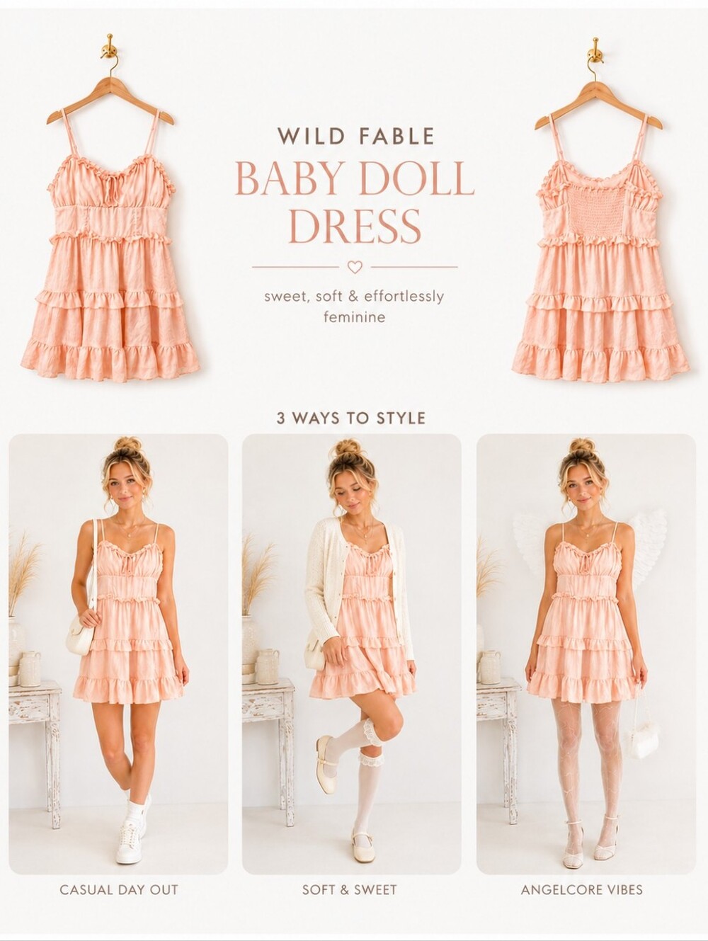 Wild Fable Peach Babydoll Dress Size XL Cottagecore Angelcore Romantic Feminine - Picture 4 of 7
